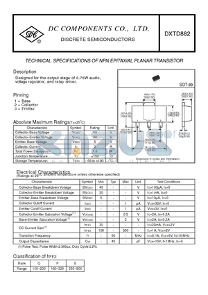 DXTD882 datasheet - TECHNICAL SPECIFICATIONS OF NPN EPITAXIAL PLANAR TRANSISTOR