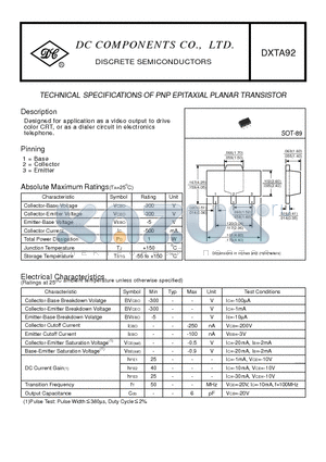 DXTA92 datasheet - TECHNICAL SPECIFICATIONS OF PNP EPITAXIAL PLANAR TRANSISTOR