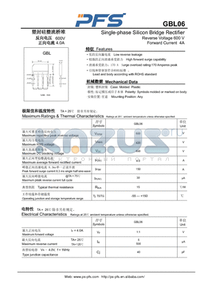 GBL06 datasheet - Single-phase Silicon Bridge Rectifier