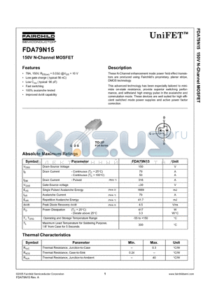 FDA79N15 datasheet - 150V N-Channel MOSFET