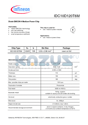 IDC10D120T6M datasheet - Diode EMCON 4 Medium Power Chip