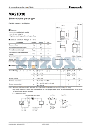 MA21D38 datasheet - Silicon epitaxial planar type