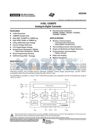 ADS5500IPAP datasheet - 14BIT, 125MSPS ANALOG-TO-DIGITAL CONVERTER