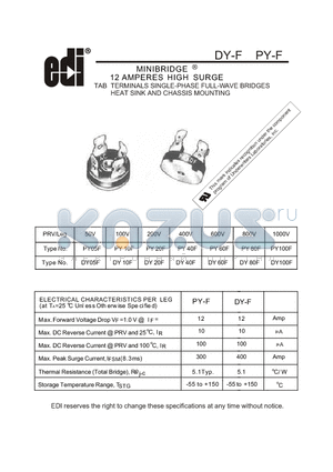 DY05F datasheet - 12 AMPERES HIGH SURGE TAB TERMINALS SINGLE-PHASE FULL-WAVE BRIDGES HEAT SINK AND CHASSIS MOUNTING