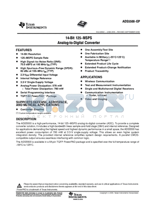 ADS5500MPAPEP datasheet - 14-BIT 125-MSPS Analog-to-digital Converter