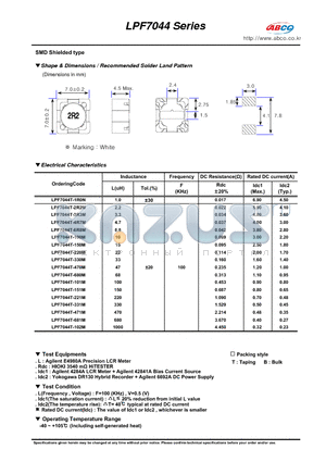 LPF7044T-221M datasheet - Shape & Dimensions / Recommended Solder Land Pattern