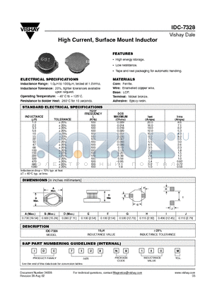 IDC7328NB100M datasheet - High Current, Surface Mount Inductor