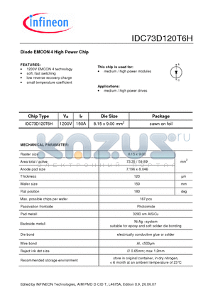 IDC73D120T6H datasheet - Diode EMCON 4 High Power Chip