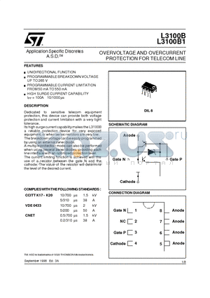 L3100B datasheet - OVERVOLTAGE AND OVERCURRENT PROTECTION FOR TELECOM LINE