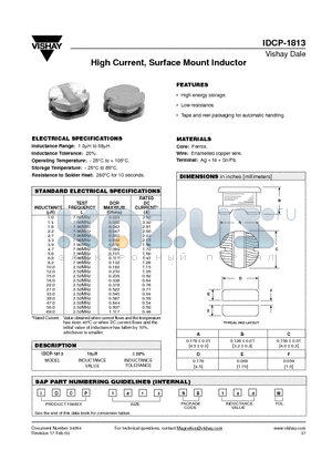 IDCP-1813NB100M datasheet - High Current, Surface Mount Inductor