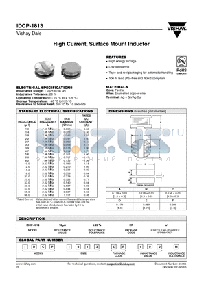 IDCP-1813_05 datasheet - High Current, Surface Mount Inductor