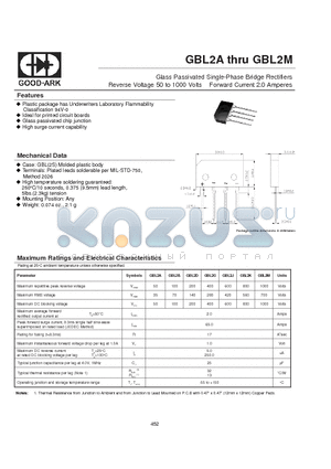 GBL2A datasheet - Glass Passivated Single-Phase Bridge Rectifiers