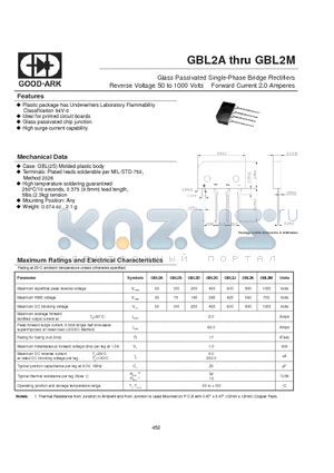 GBL2B datasheet - Glass Passivated Single-Phase Bridge Rectifiers