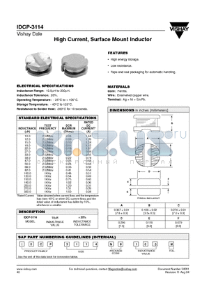 IDCP-3114NB100M datasheet - High Current, Surface Mount Inductor