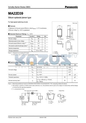 MA22D39 datasheet - Silicon epitaxial planar type