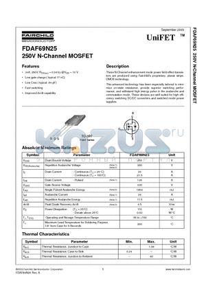 FDAF69N25 datasheet - 250V N-Channel MOSFET
