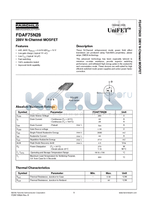 FDAF75N28 datasheet - 280V N-Channel MOSFET