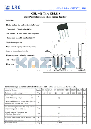 GBL408 datasheet - Maximum Ratings & Thermal Characteristics Ratings at 25 ambient temperature unless otherwise specified.