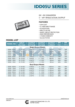 IDD05-12S4U datasheet - DC - DC CONVERTER 5 ~ 6W SINGLE & DUAL OUTPUT