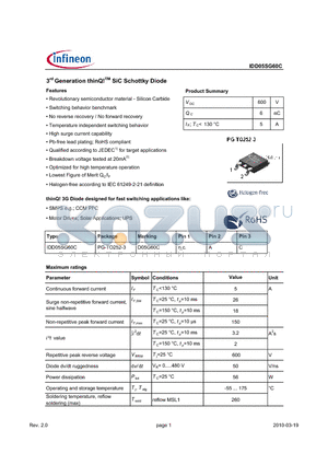 IDD05SG60C datasheet - 3rd Generation thinQ!TM SiC Schottky Diode