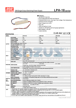 LPH-18 datasheet - 18W Single Output Switching Power Supply