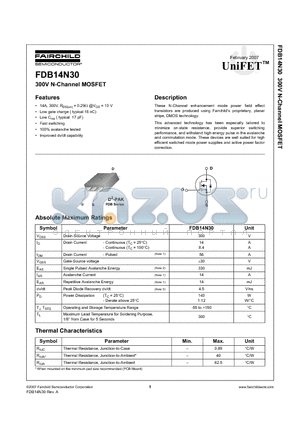 FDB14N30 datasheet - 300V N-Channel MOSFET