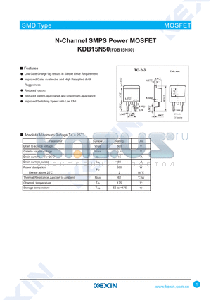 FDB15N50 datasheet - N-Channel SMPS Power MOSFET
