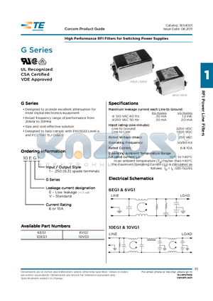 6EG1_11 datasheet - High Performance RFI Filters for Switching Power Supplies