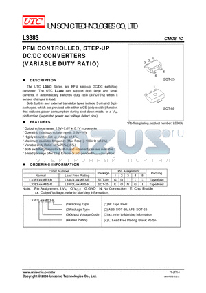 L3383-XX-AB3-R datasheet - PFM CONTROLLED, STEP-UP DC/DC CONVERTERS (VARIABLE DUTY RATIO)