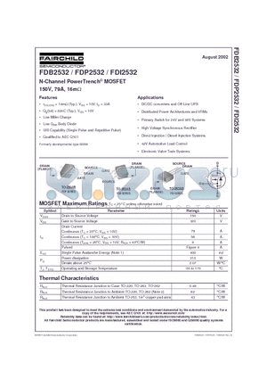 FDB2532 datasheet - N-Channel PowerTrench MOSFET 150V, 79A, 16m