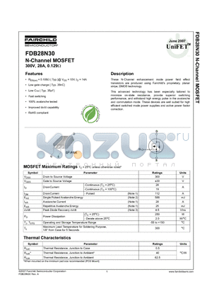 FDB28N30 datasheet - N-Channel MOSFET