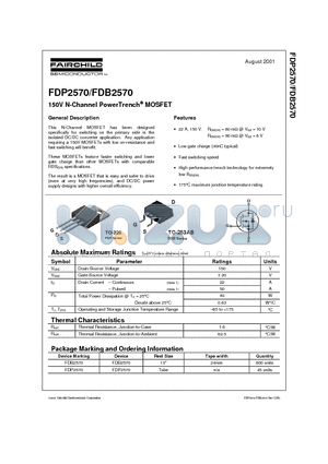 FDB2570 datasheet - 150V N-Channel PowerTrench MOSFET