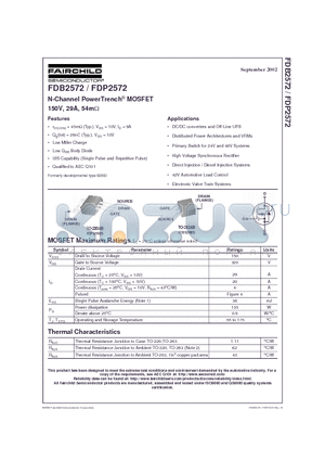 FDB2572 datasheet - N-Channel PowerTrench MOSFET 150V, 29A, 54m