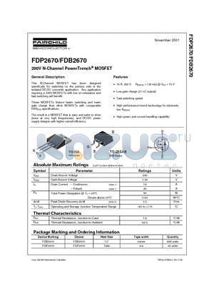 FDB2670 datasheet - 200V N-Channel PowerTrench MOSFET