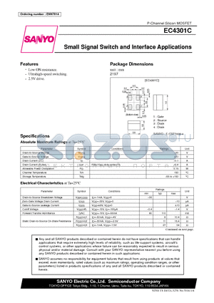 EC4301C datasheet - P-Channel Silicon MOSFET Small Signal Switch and Interface Applications