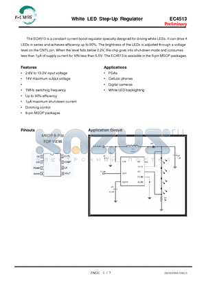 EC4513 datasheet - White LED Step-Up Regulator