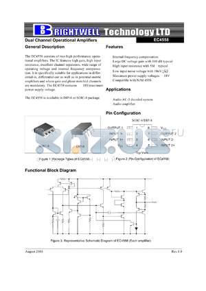 EC4558 datasheet - Dual Channel Operational Amplifiers