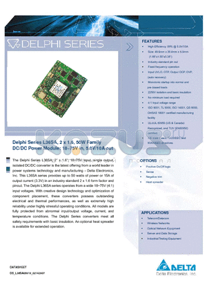 L36SA3R315NRFA datasheet - Delphi Series L36SA, 2 x 1.6, 50W Family DC/DC Power Module: 18~75V in, 5.0V/10A out