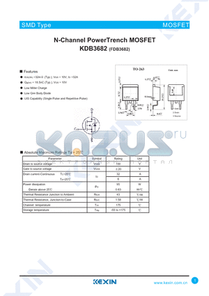 FDB3682 datasheet - N-Channel PowerTrench MOSFET