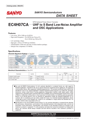 EC4H07CA datasheet - UHF to S Band Low-Noise Amplifier and OSC Applications