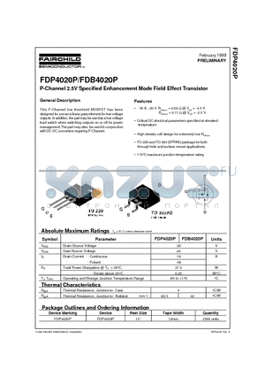 FDB4020P datasheet - P-Channel 2.5V Specified Enhancement Mode Field Effect Transistor