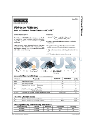 FDB5690 datasheet - 60V N-Channel PowerTrenchTM MOSFET