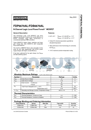 FDB6670AL datasheet - N-Channel Logic Level PowerTrenchTM MOSFET