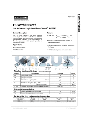 FDB6676 datasheet - 30V N-Channel Logic Level PowerTrench MOSFET