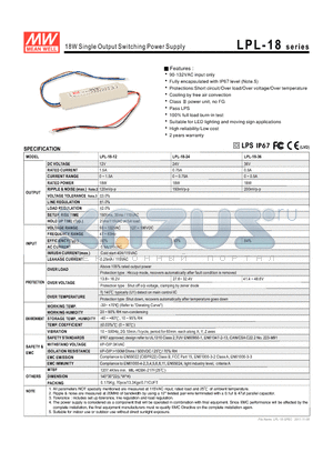 LPL-18-36 datasheet - 18W Single Output Switching Power Supply