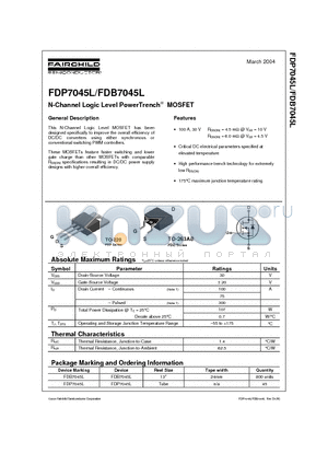 FDB7045L datasheet - N-Channel Logic Level PowerTrench MOSFET