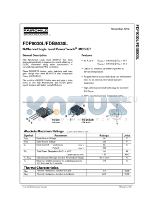 FDB8030L datasheet - N-Channel Logic Level PowerTrench MOSFET