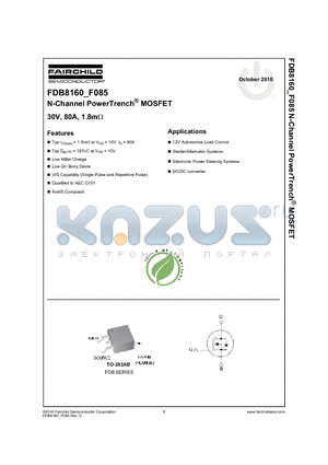 FDB8160 datasheet - N-Channel PowerTrench^ MOSFET 30V, 80A, 1.8mY