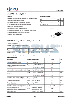 IDH15S120 datasheet - thinQ!TM SiC Schottky Diode