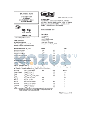 CTLDM7002A-M621H datasheet - SURFACE MOUNT N-CHANNEL ENHANCEMENT-MODE SILICON MOSFET